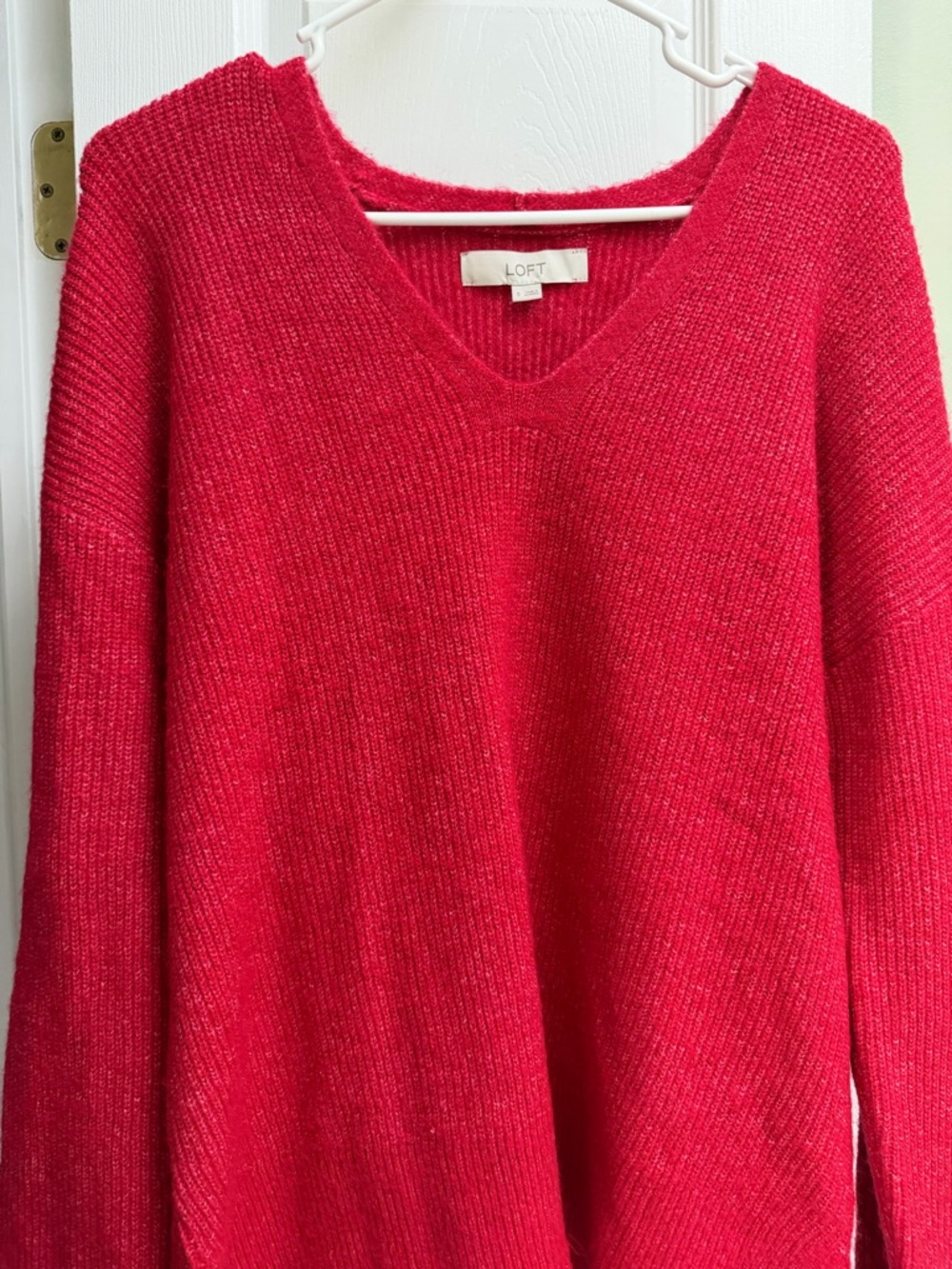 LOFT V-Neck Sweater in Bright Red